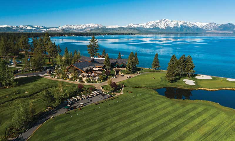 An aerial view of Lake Tahoe's natural landscape.
