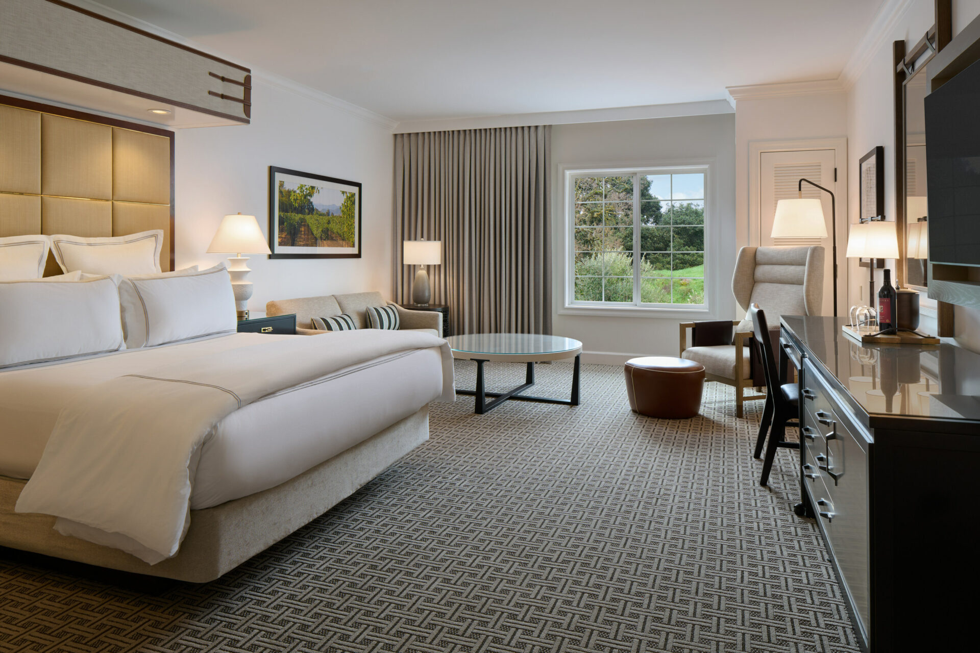 A new bedroom with beige tones.