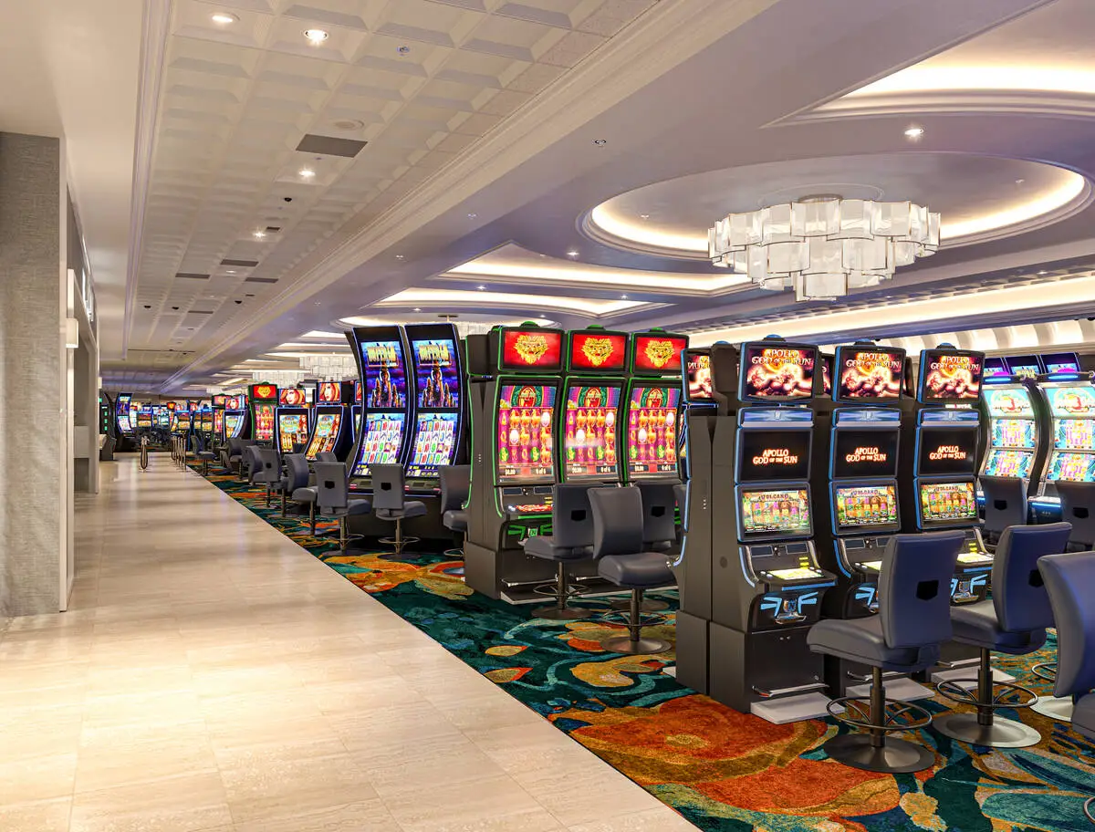 Slot machines in several rows.