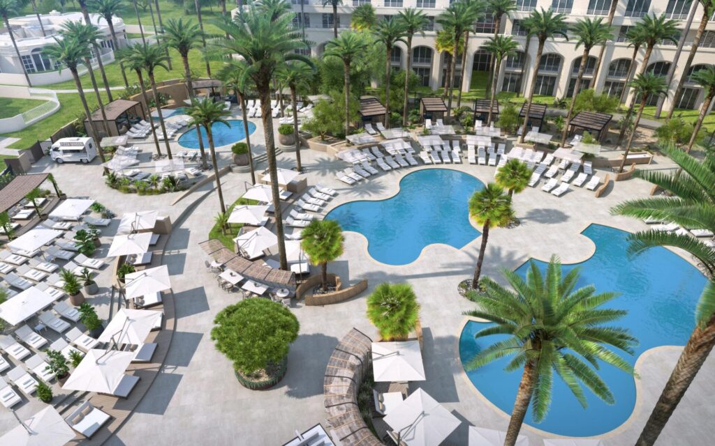 An aerial view of the resort.