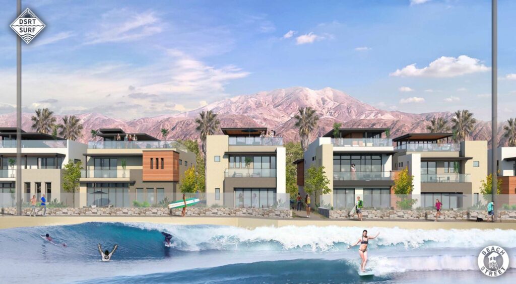 A rendering of people surfing in the resort.