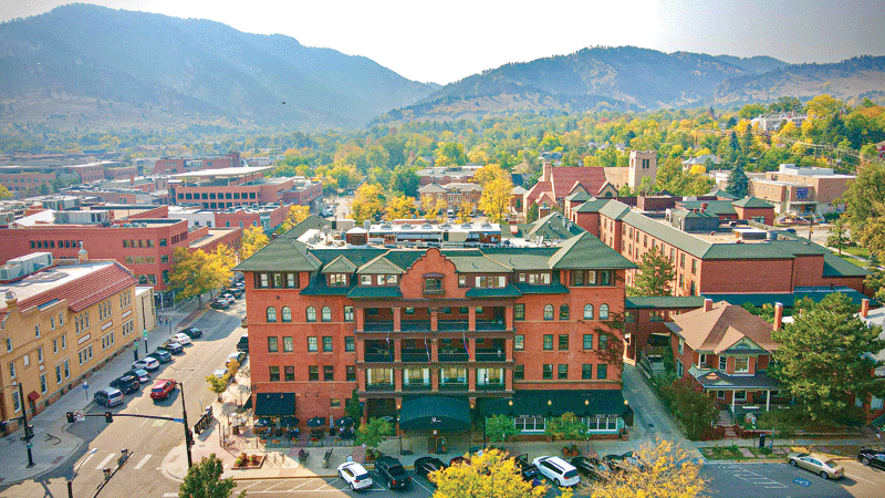 A view of the hotel along the street.