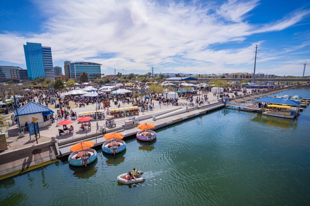 An aerial view of the Tempe Beach Park.
