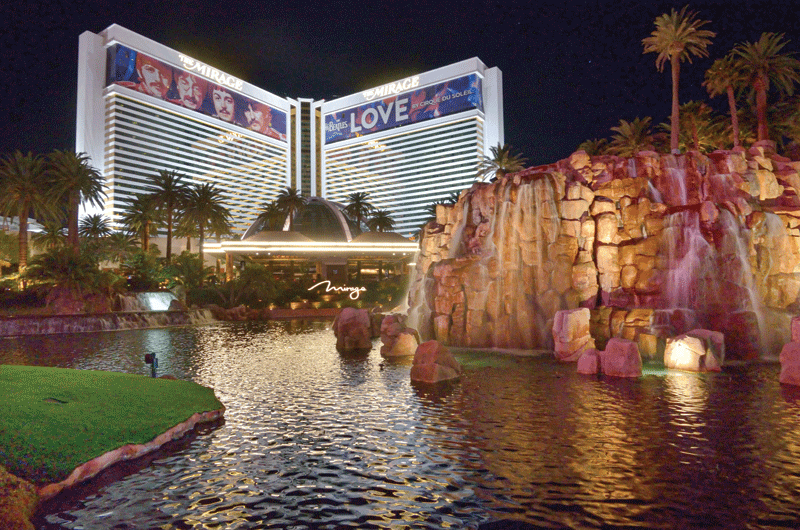 A shot of The Mirage hotel building in Vegas.