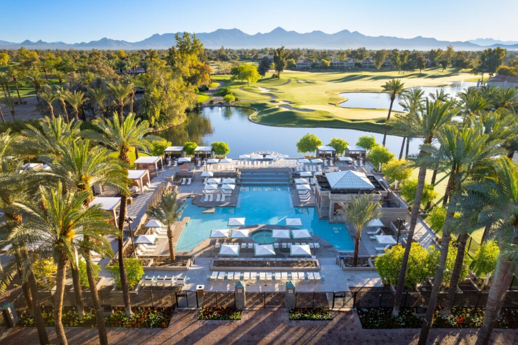 An aerial view of the resort.