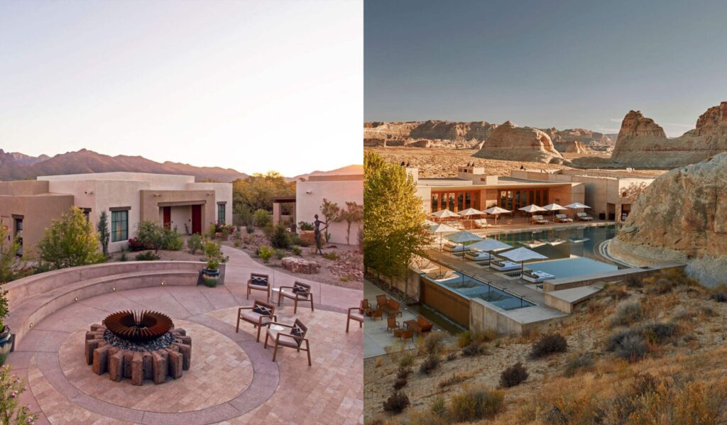 A collage of both hotels.