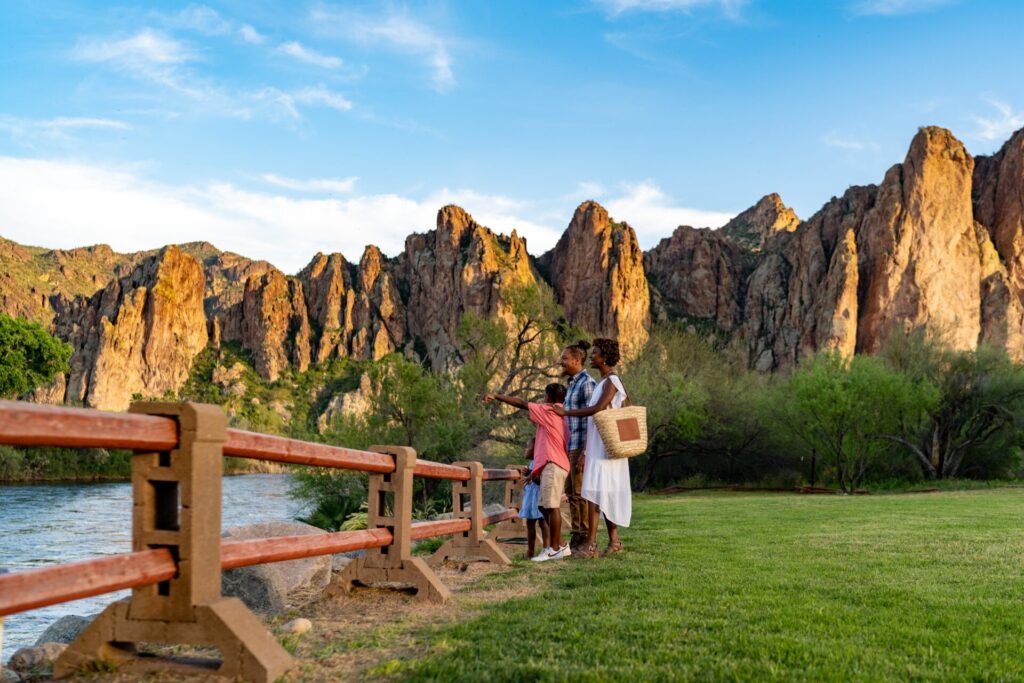 A family enjoys the beauty of the Sonoran Desert in Mesa, Ariz. 