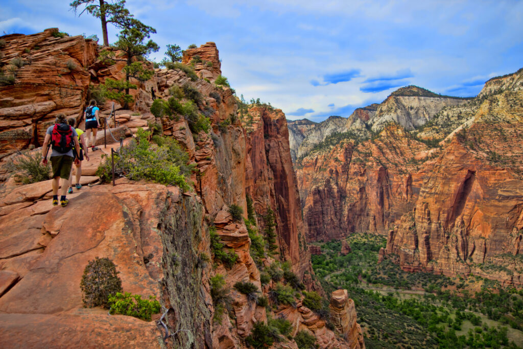 People hiking along the Zion National Park. 