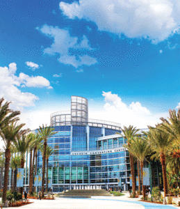 A front view of the convention center.