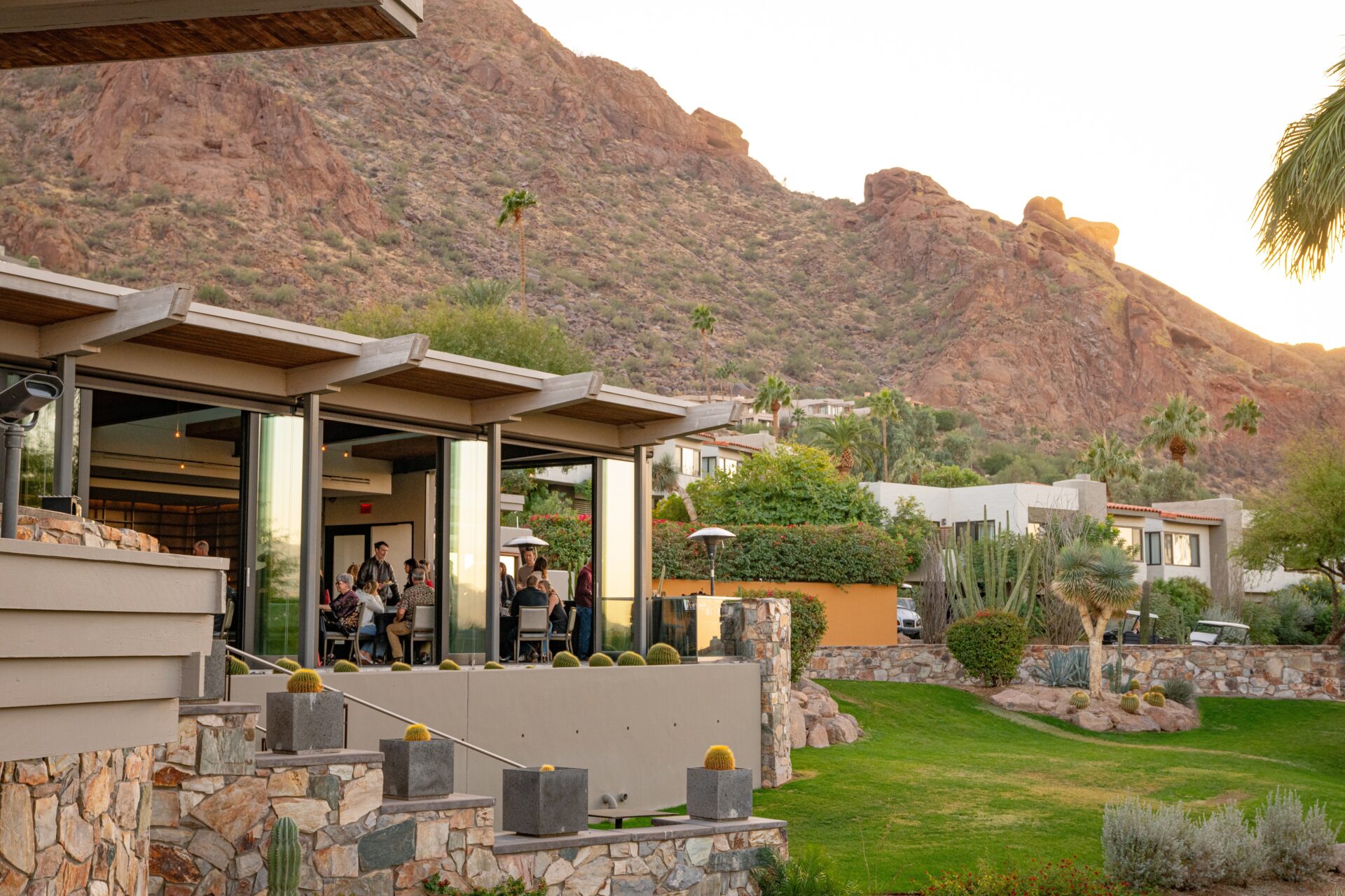A view of the resort with the landscape surrounding it.