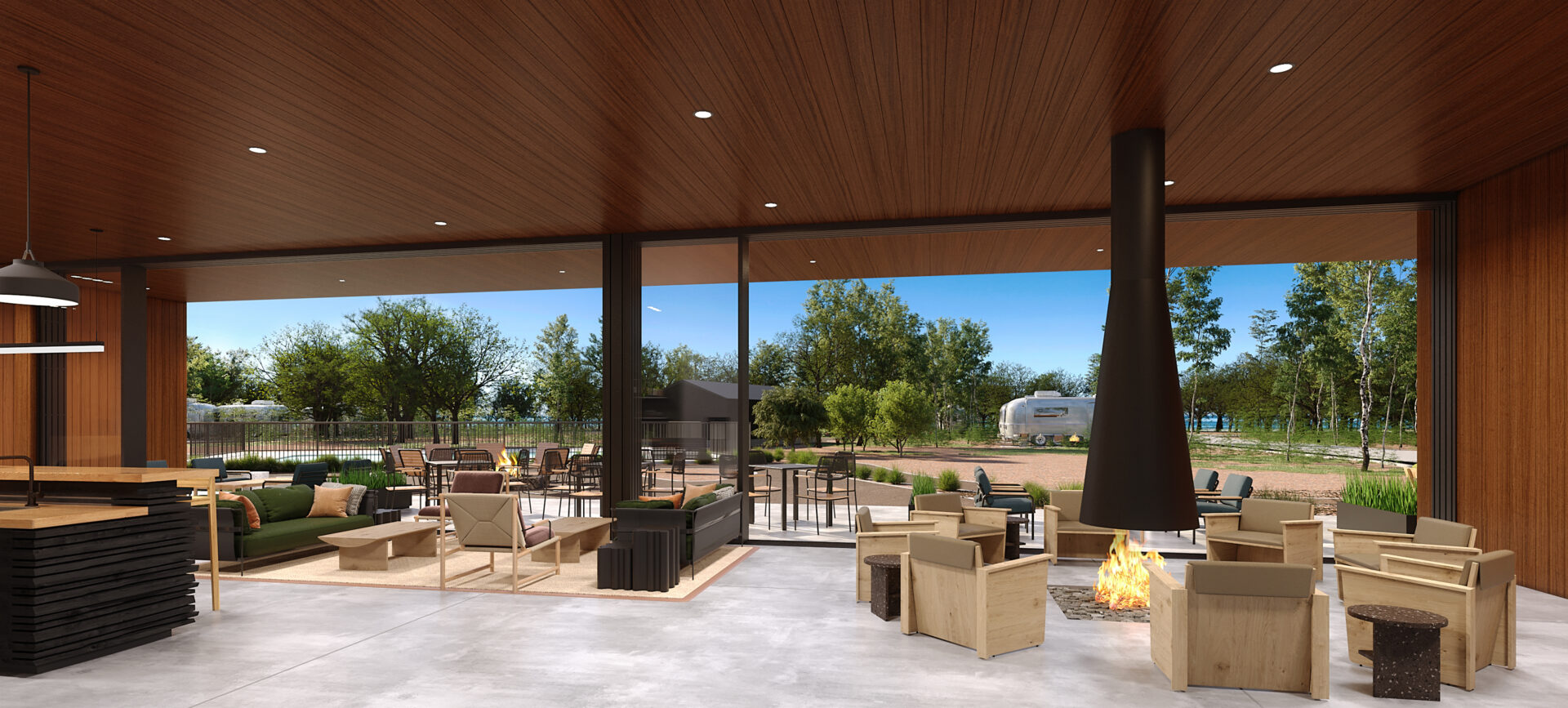 A rendering of the AutoCamp Sequoia Clubhouse.