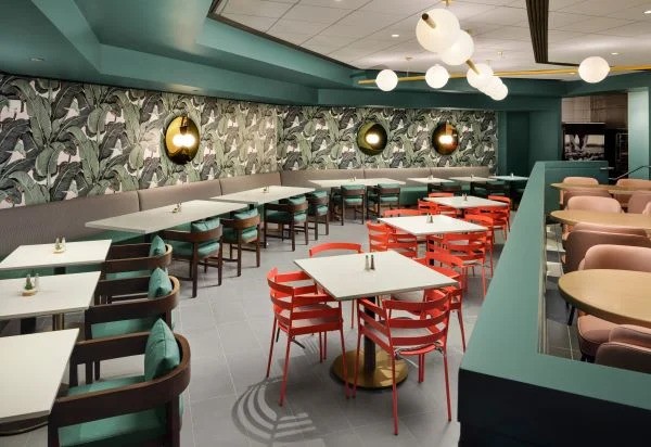 An inside view of the hotel with seating options.