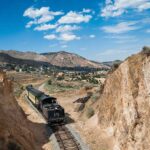 A train passing through the natural landscape of Carson City. 