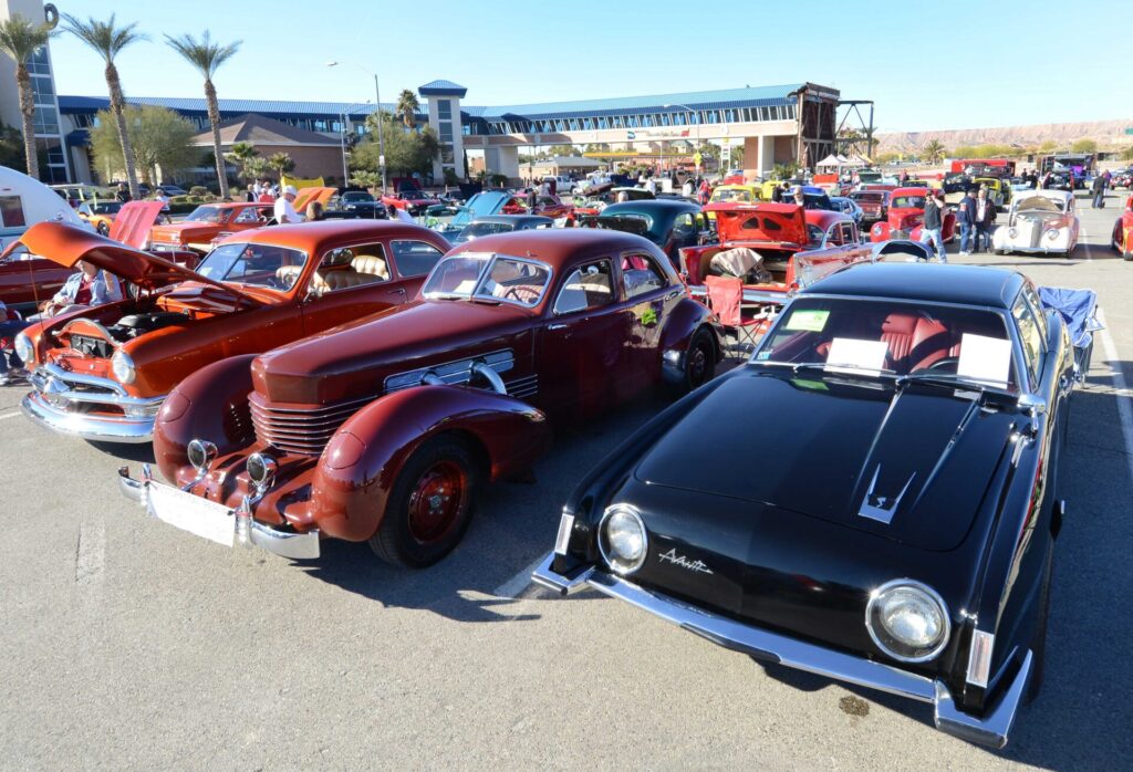 A row of classic cars.