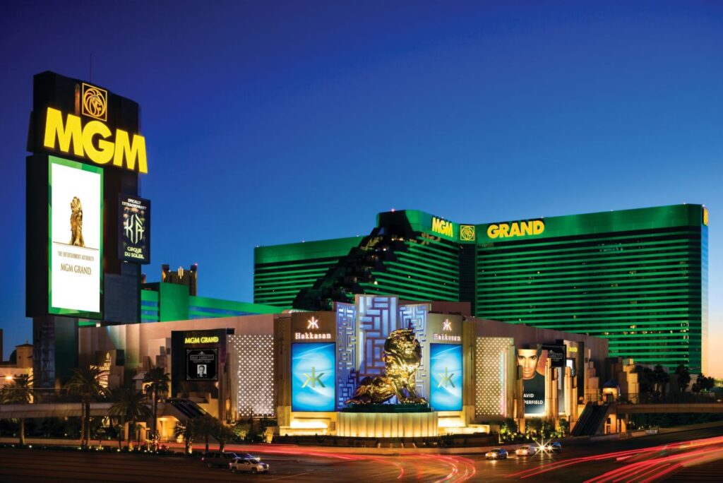 A front view of the MGM Grand hotel in Vegas. 