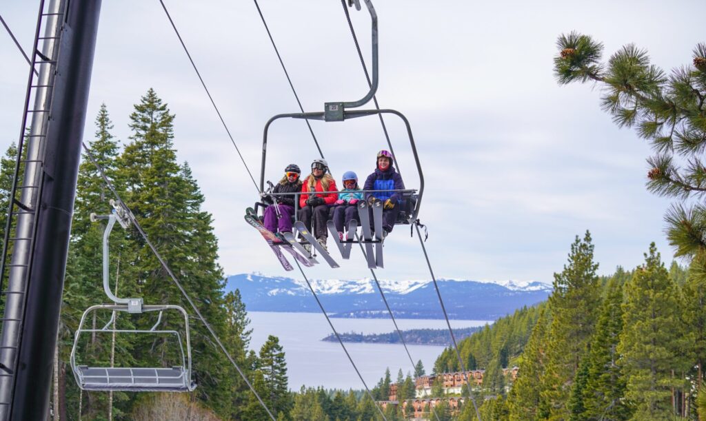 People on a ski lift. 