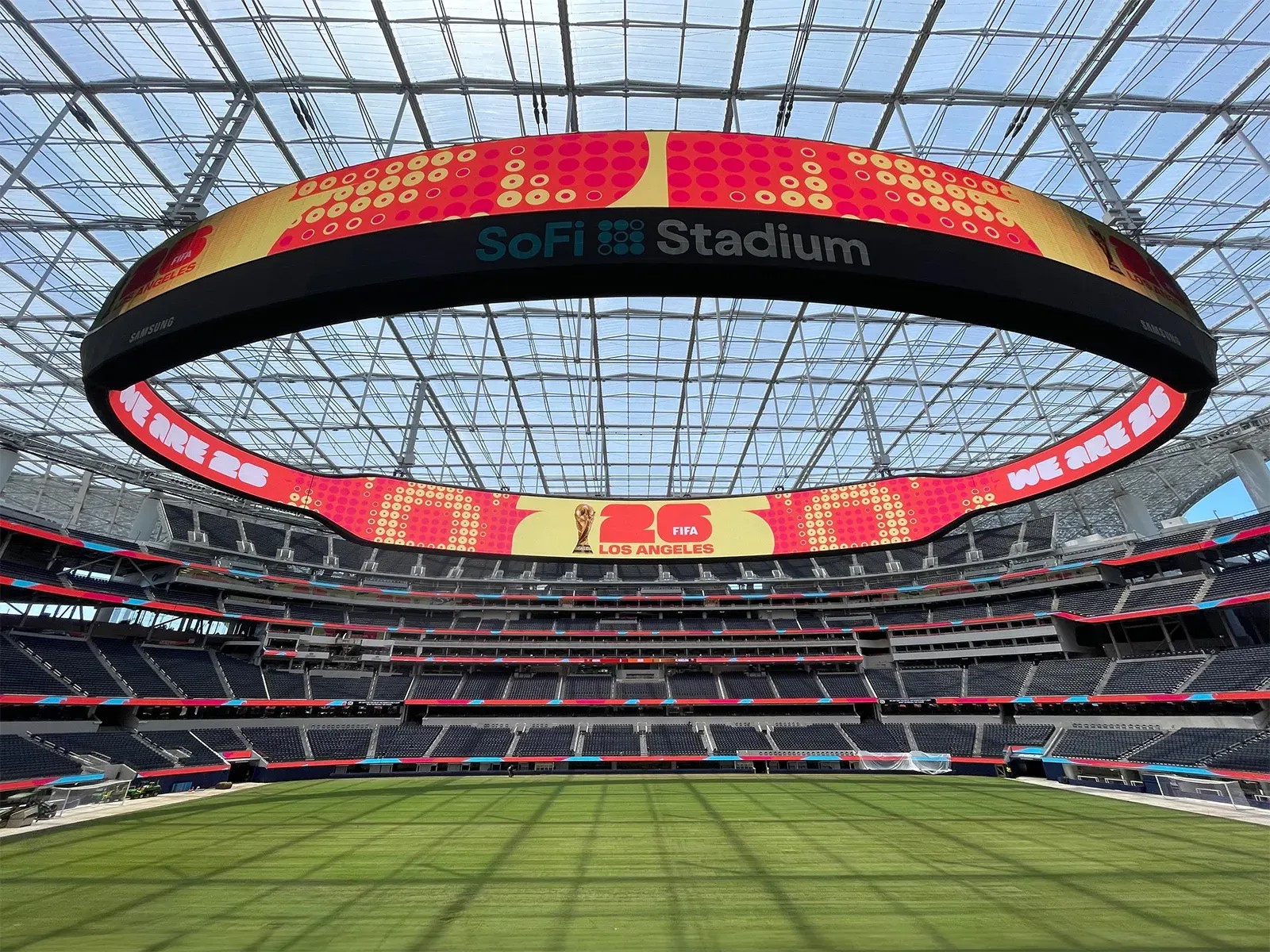 A wide shot of SoFi Stadium.